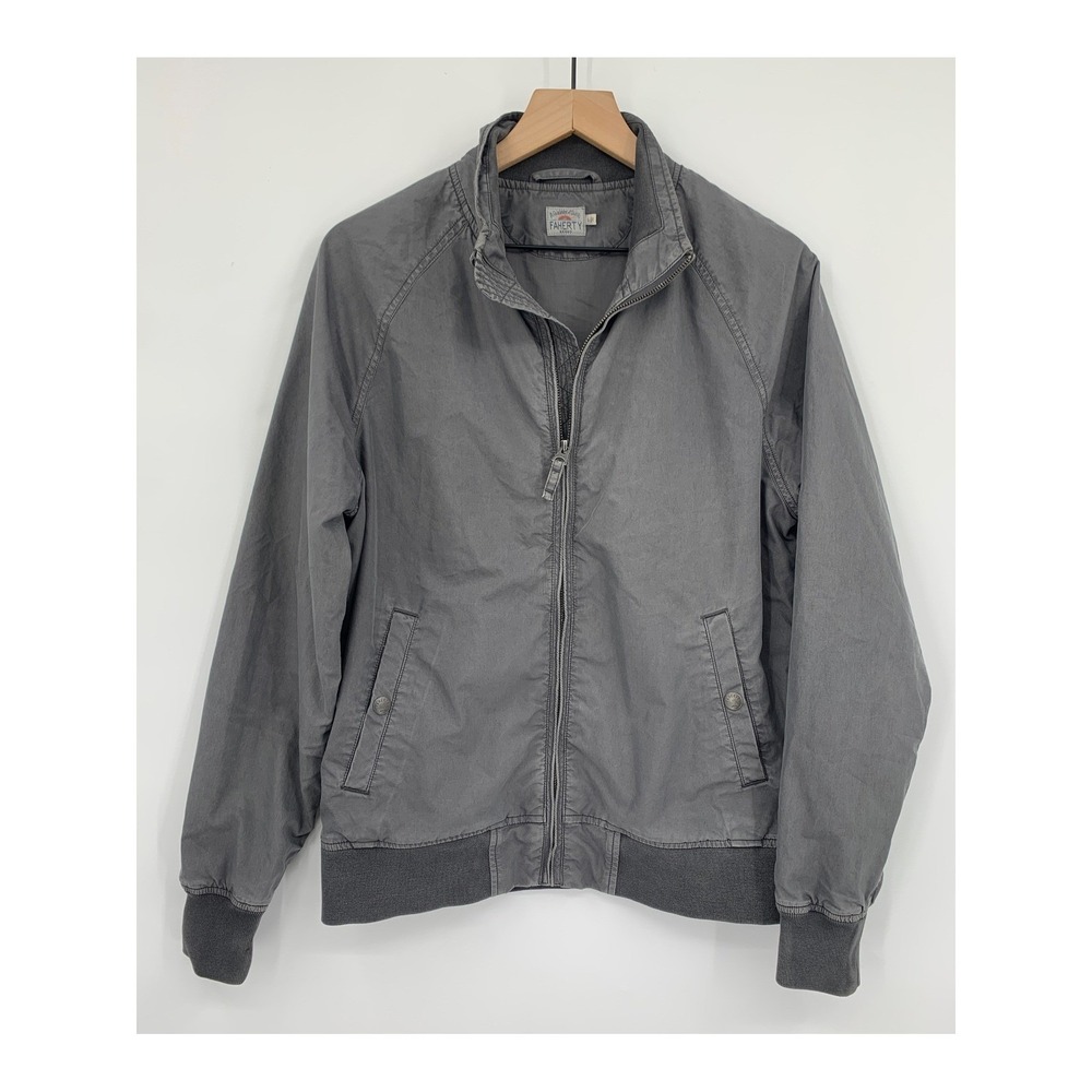 Faherty Jacket Mens Small Gray Tanker Bomber Cotton Full Zip Preppy Pockets
